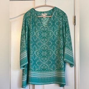 CYNTHIA ROWLEY WOMENS AQUA PRINT TUNIC, size 2x